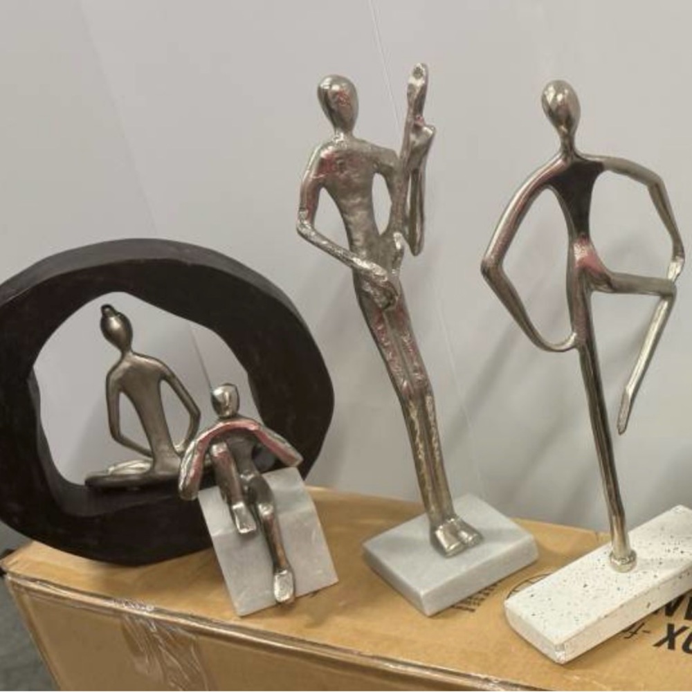 Modern Silver and Black Abstract Sculptures